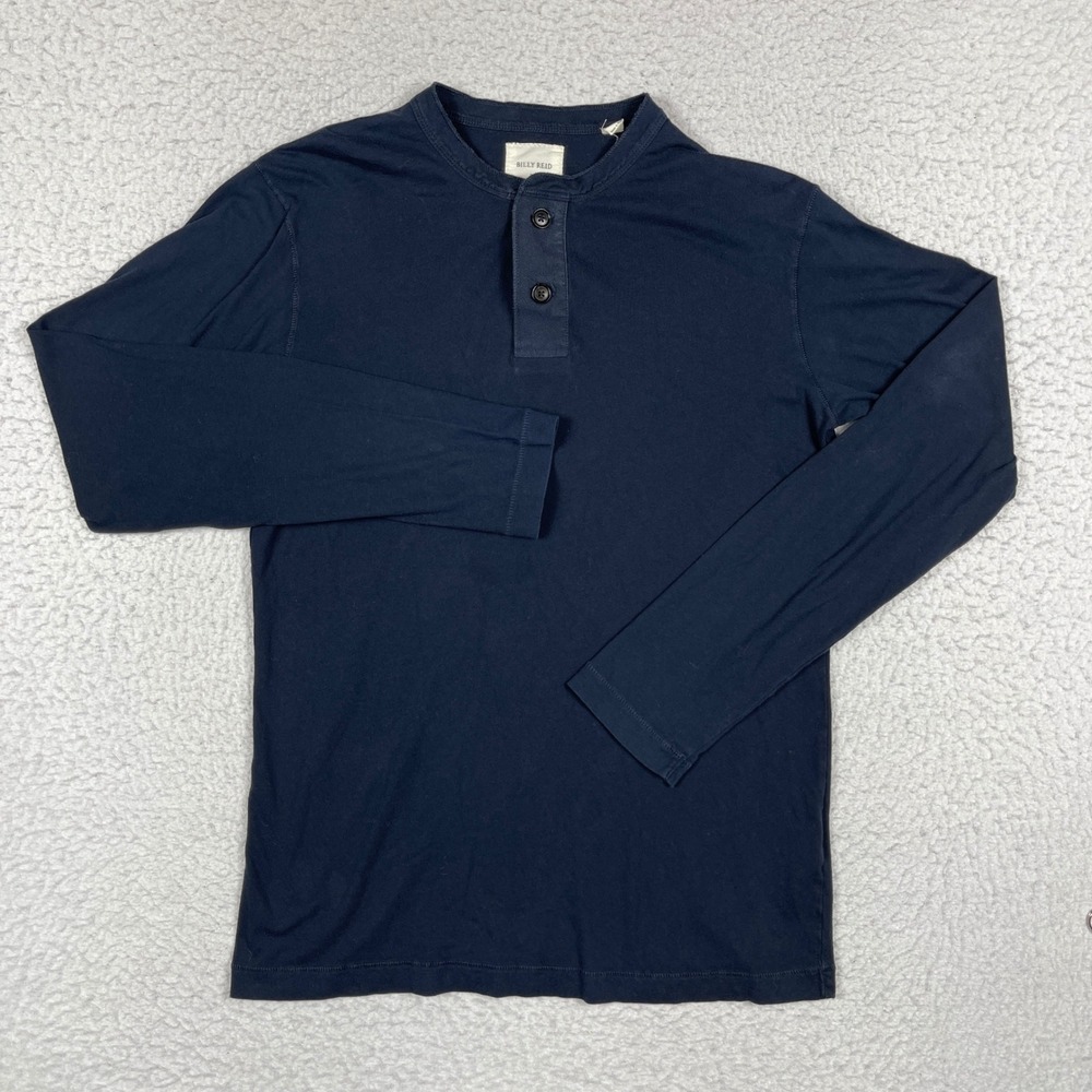 Billy Reid Henley Shirt Mens Large Navy Blue Long Sleeve Cotton Casual Preppy
